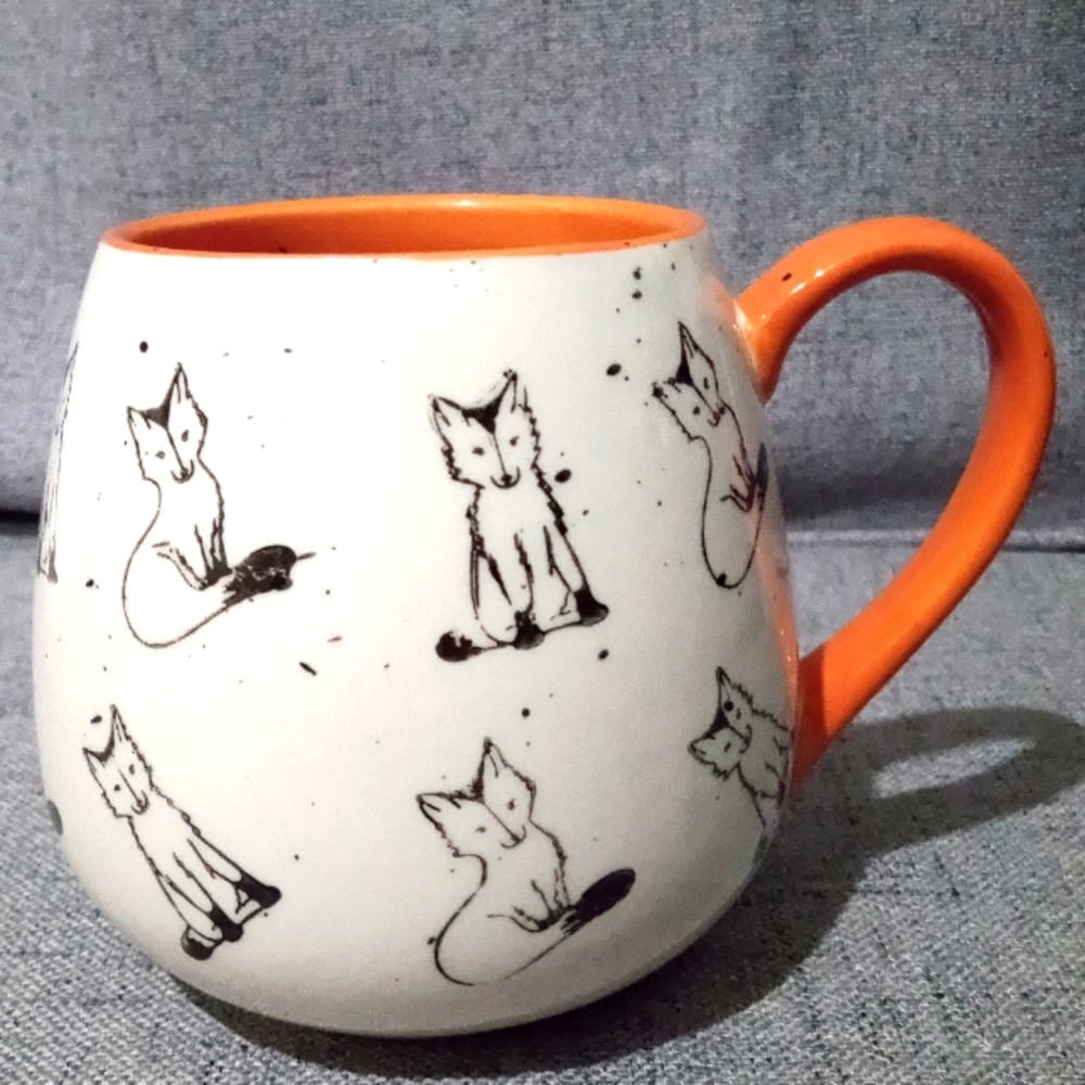 Meritage coffee mug Fox speckled pattern Orange and cream
